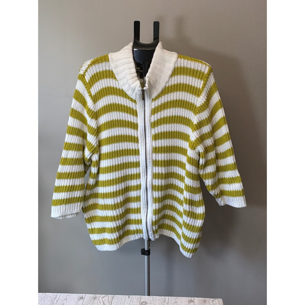 Lane Bryant Striped Zip Cardigan Olive Green Grandpacore Retro Cotton Size 26/28